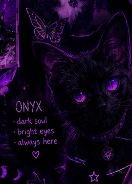 Stylized black cat portrait representing Onyx