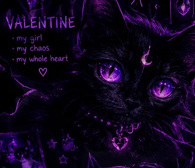 Stylized black cat portrait representing Valentine